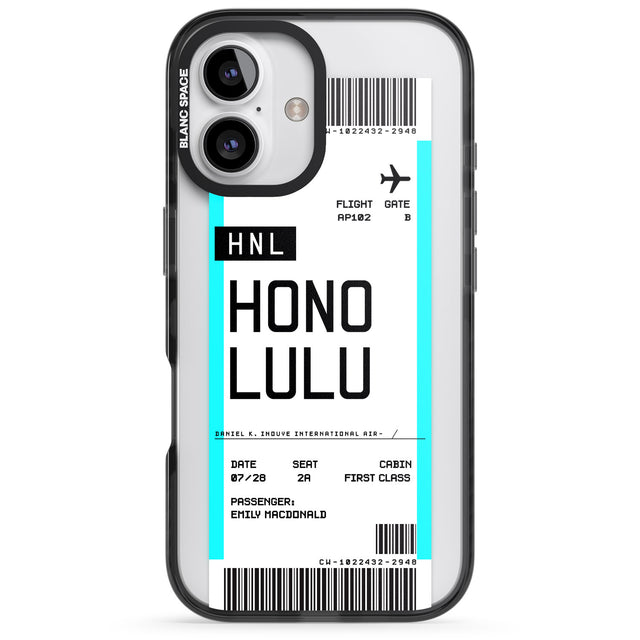 iPhone 16 Pro Max Personalised Honolulu Boarding Pass Black Impact Phone Case