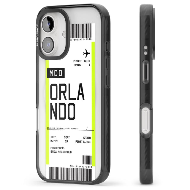 iPhone 16 Pro Max Personalised Orlando Boarding Pass Black Impact Phone Case