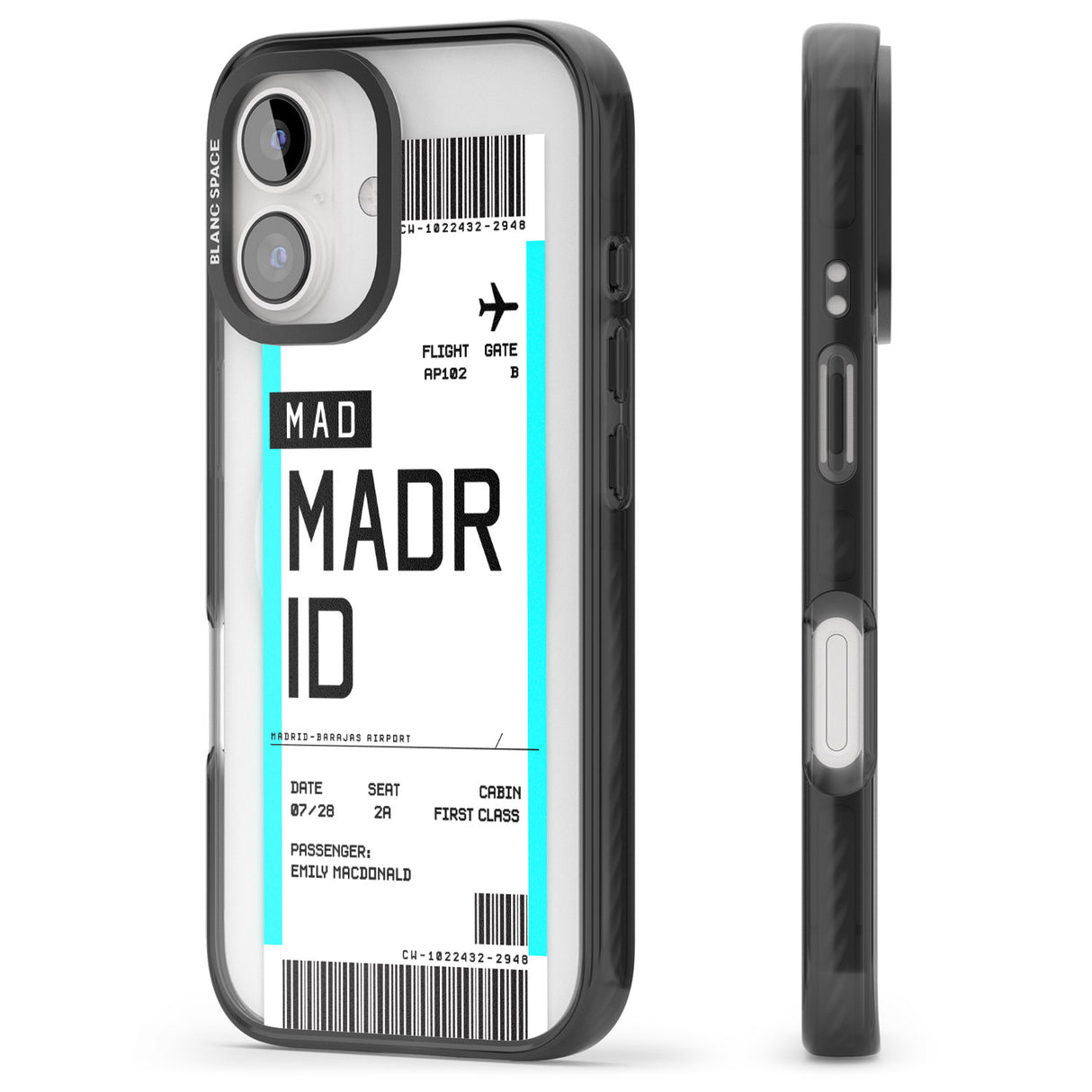 iPhone 16 Pro Max Personalised Madrid Boarding Pass Black Impact Phone Case