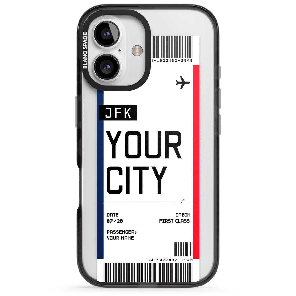 iPhone 16 Pro Max Personalised Create Your Own Boarding Pass Ticket Black Impact Phone Case