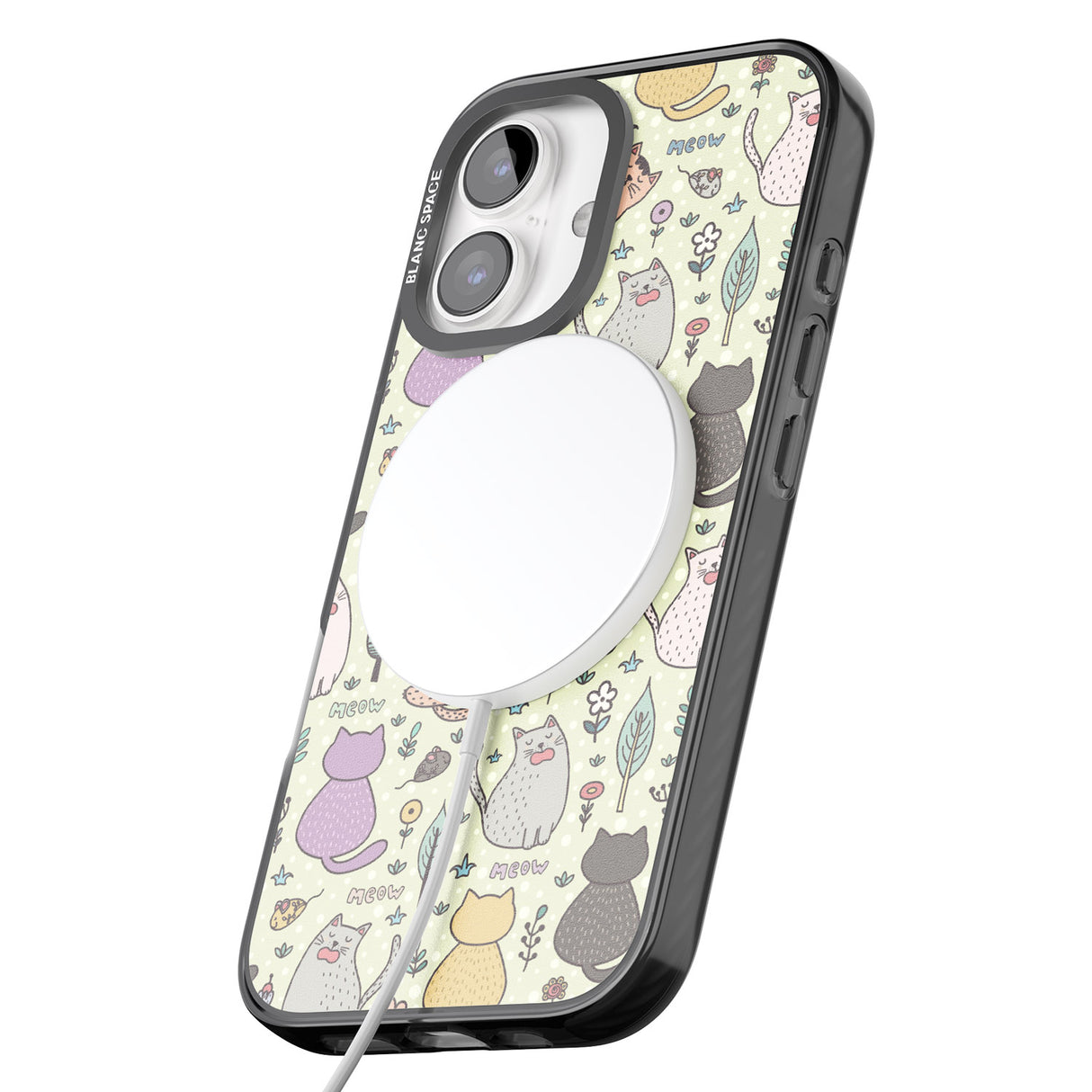 iPhone 16 Pro Max Cat Pattern Cream Black Impact Phone Case