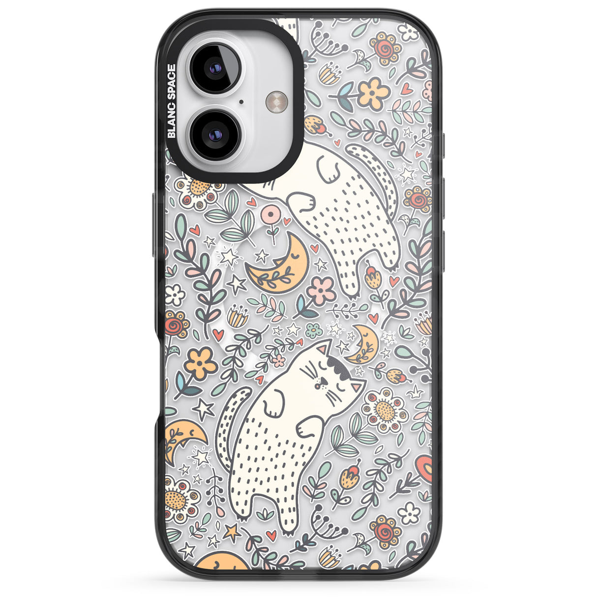 iPhone 16 Pro Max Sleeping Cat Pattern Black Impact Phone Case