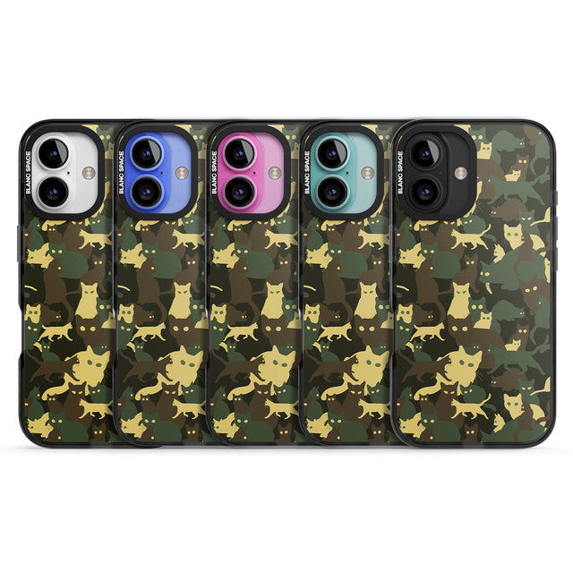 iPhone 16 Pro Max Forest Green Cat Camouflage Pattern Black Impact Phone Case