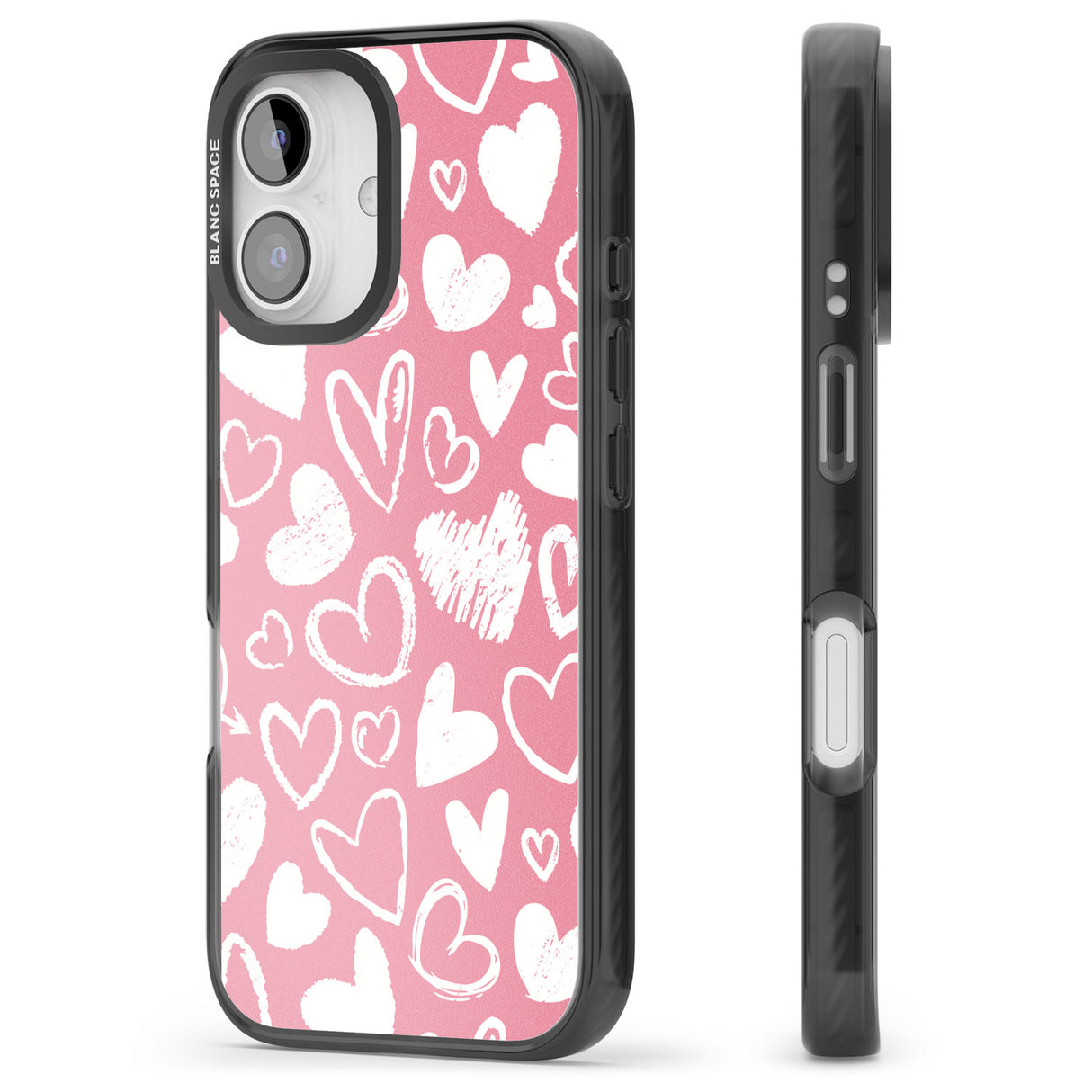 iPhone 16 Pro Max Chalk Hearts Black Impact Phone Case