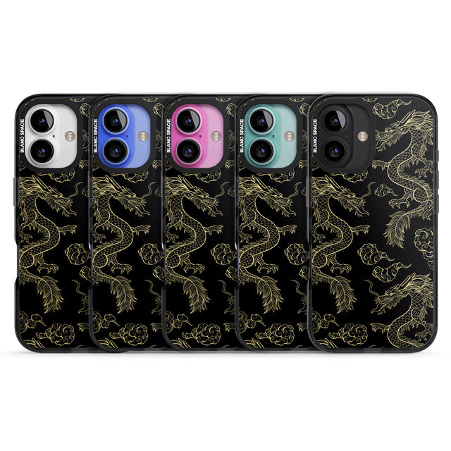 iPhone 16 Pro Max Black and Gold Dragon Pattern Black Impact Phone Case