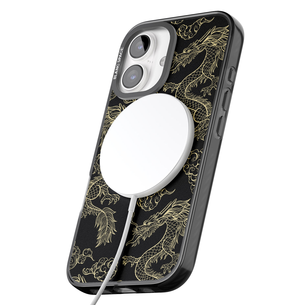 iPhone 16 Pro Max Black and Gold Dragon Pattern Black Impact Phone Case