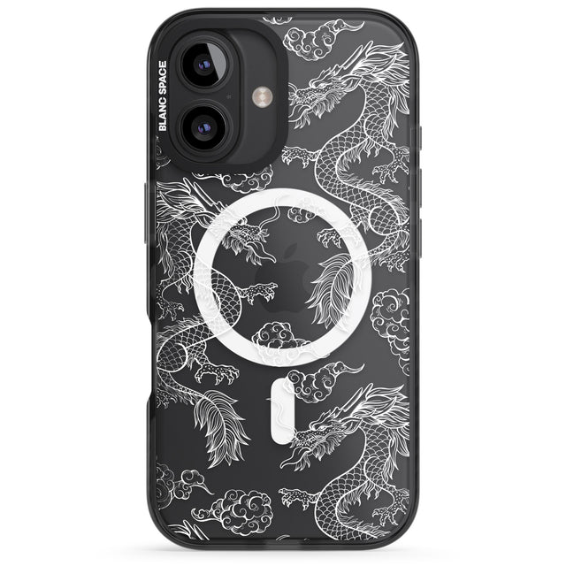 iPhone 16 Pro Max White Dragon Pattern Black Impact Phone Case