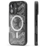 iPhone 16 Pro Max White Dragon Pattern Black Impact Phone Case