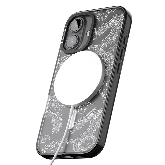 iPhone 16 Pro Max White Dragon Pattern Black Impact Phone Case