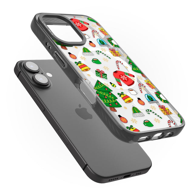 iPhone 16 Pro Max Christmas Mixture Pattern Black Impact Phone Case