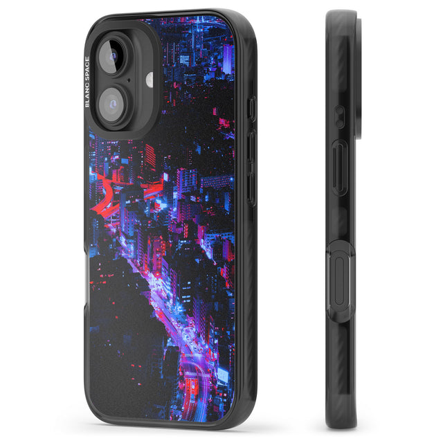 iPhone 16 Pro Max Arial City View - Neon Cities Photographs Black Impact Phone Case