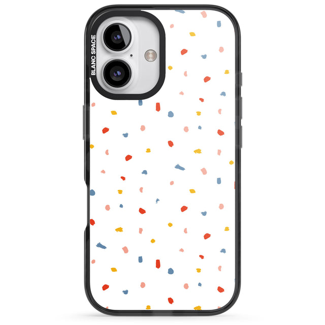 iPhone 16 Pro Max Confetti Print on Solid White Black Impact Phone Case