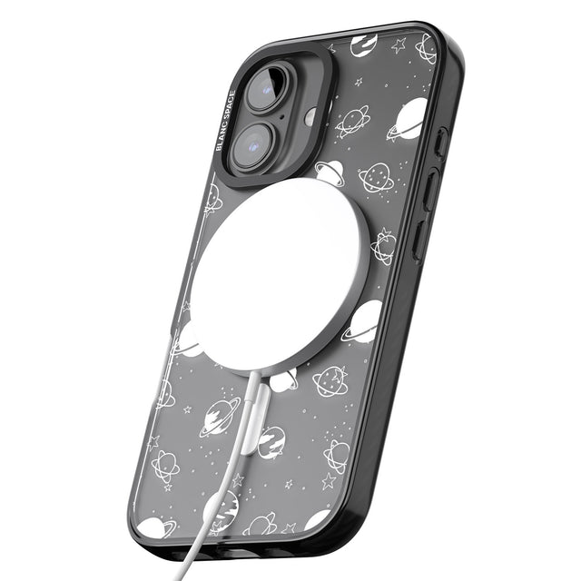 iPhone 16 Pro Max White Planets on Clear Black Impact Phone Case