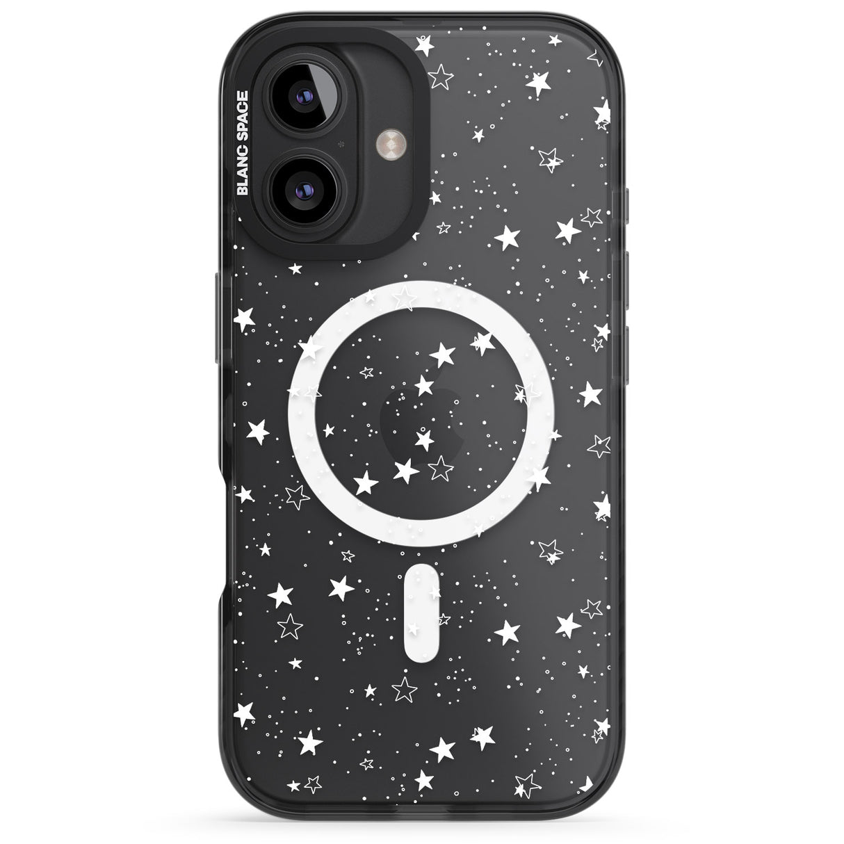 iPhone 16 Pro Max White Stars on Clear Black Impact Phone Case