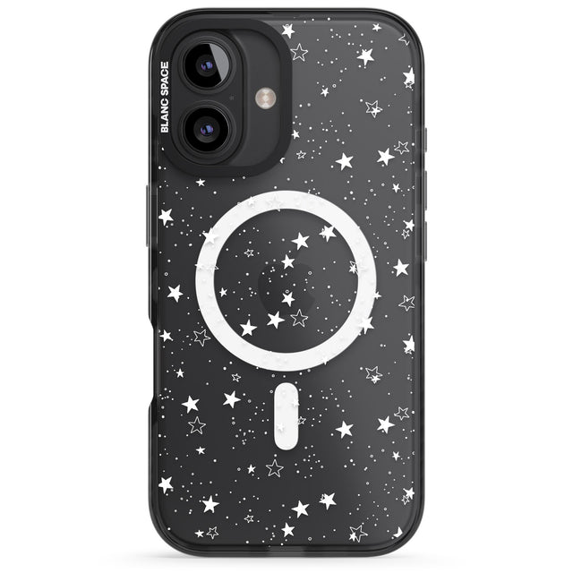 iPhone 16 Pro Max White Stars on Clear Black Impact Phone Case