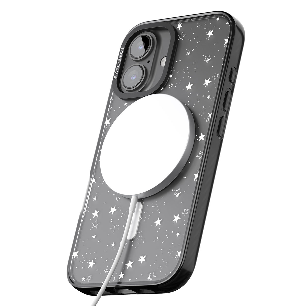 iPhone 16 Pro Max White Stars on Clear Black Impact Phone Case