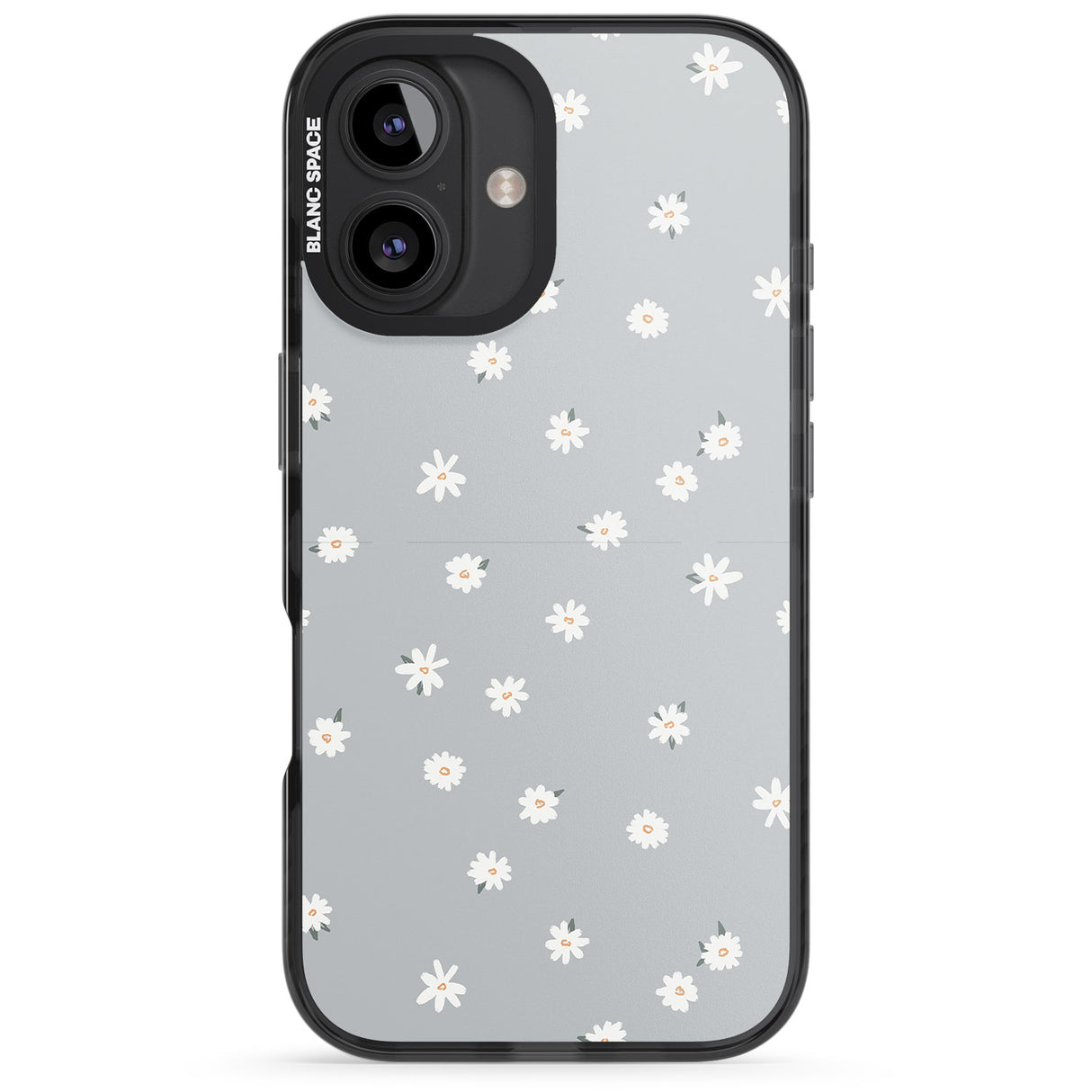 iPhone 16 Pro Max Painted Daisy Blue-Grey Cute Black Impact Phone Case