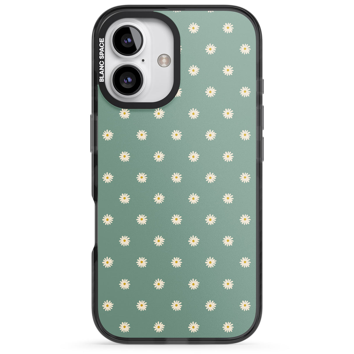 iPhone 16 Pro Max Daisy Pattern Teal Cute Floral Black Impact Phone Case