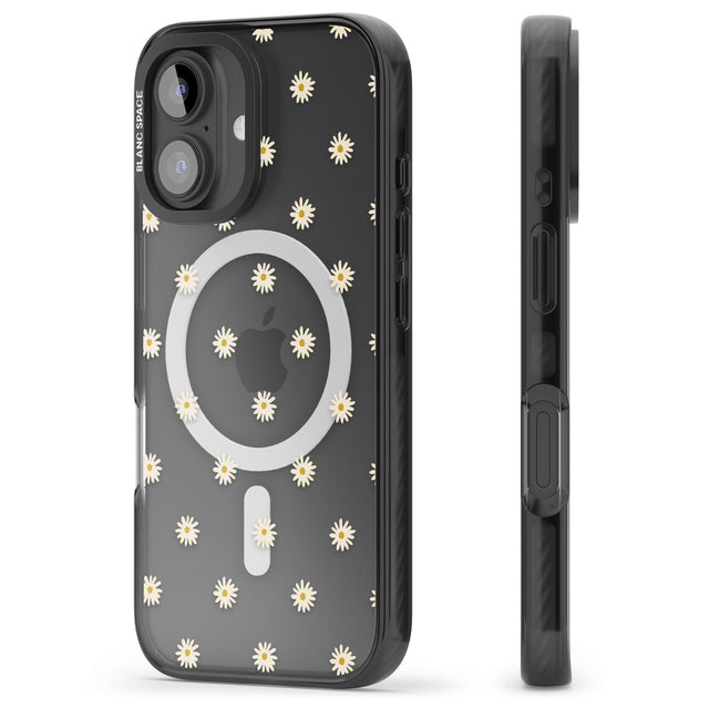 iPhone 16 Pro Max Daisy Pattern Transparent Cute Floral Black Impact Phone Case