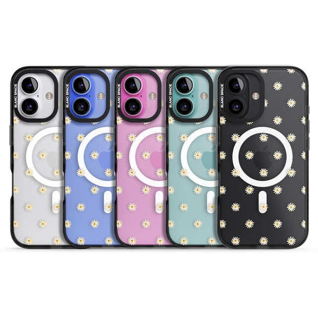 iPhone 16 Pro Max Daisy Pattern Transparent Cute Floral Black Impact Phone Case