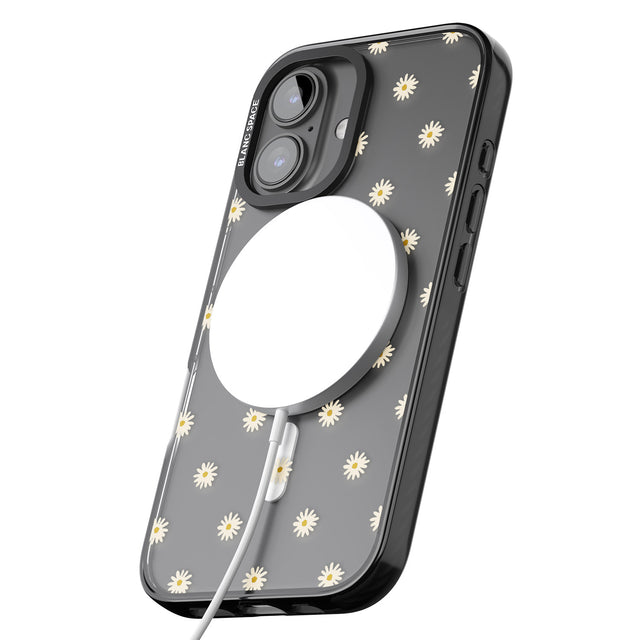 iPhone 16 Pro Max Daisy Pattern Transparent Cute Floral Black Impact Phone Case