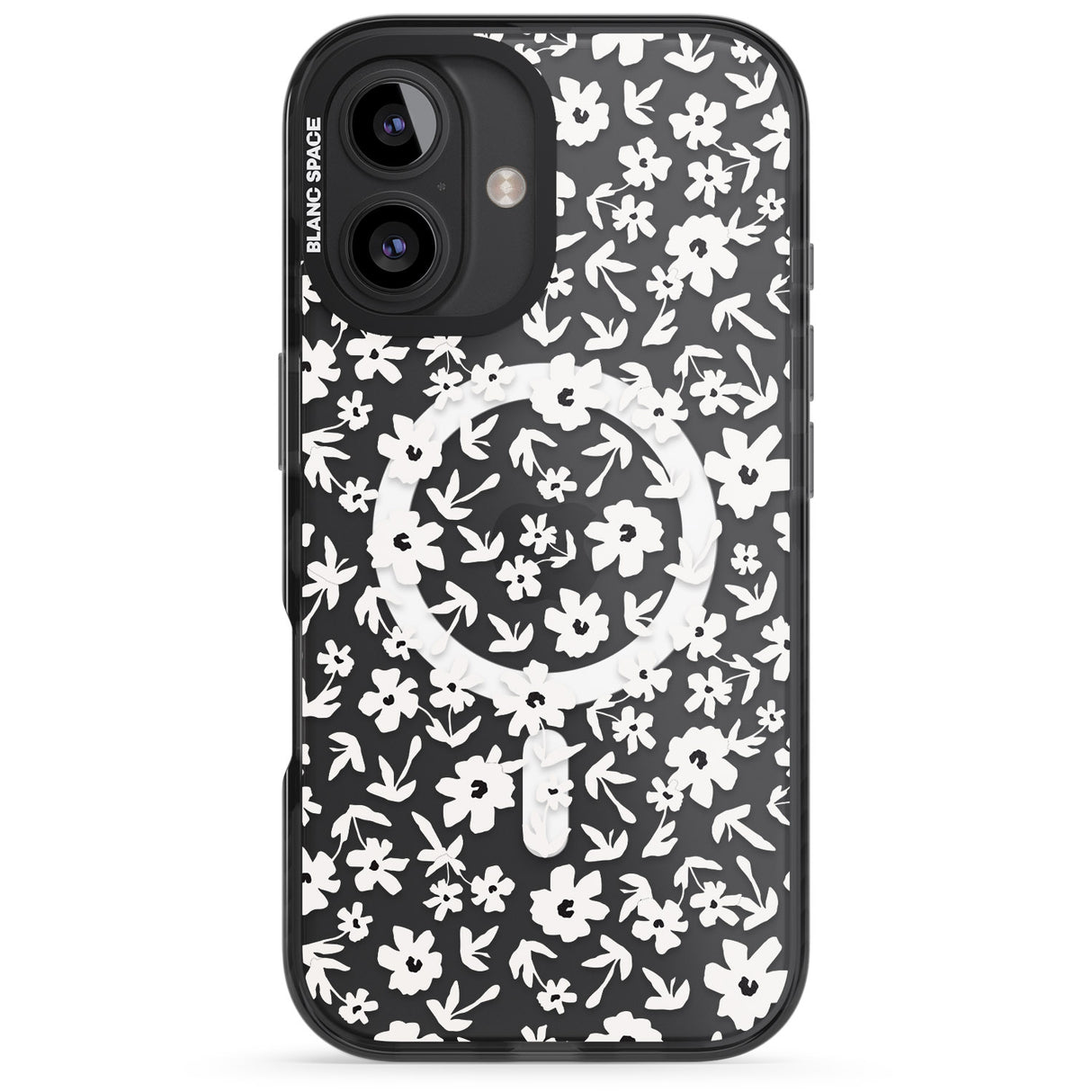 iPhone 16 Pro Max Floral Print on Transparent Black Impact Phone Case