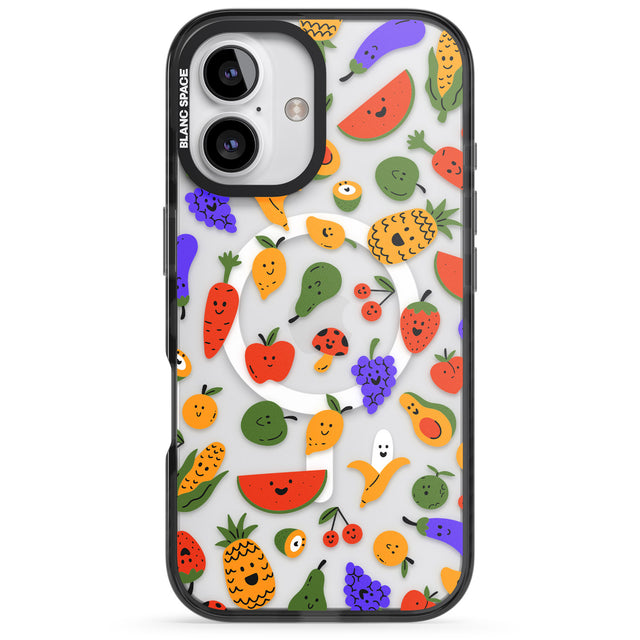 iPhone 16 Pro Max Mixed Kawaii Food Icons - Clear Black Impact Phone Case