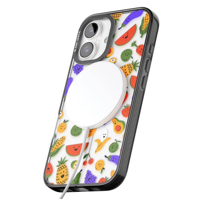 iPhone 16 Pro Max Mixed Kawaii Food Icons - Clear Black Impact Phone Case