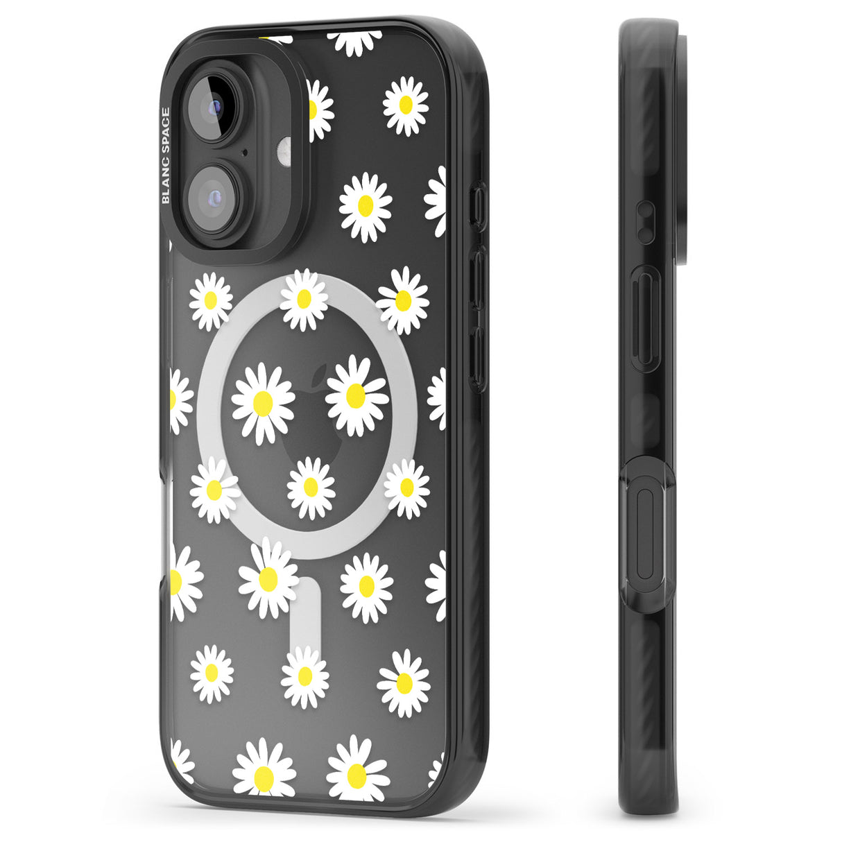 iPhone 16 Pro Max White Daisy Pattern (Clear) Black Impact Phone Case