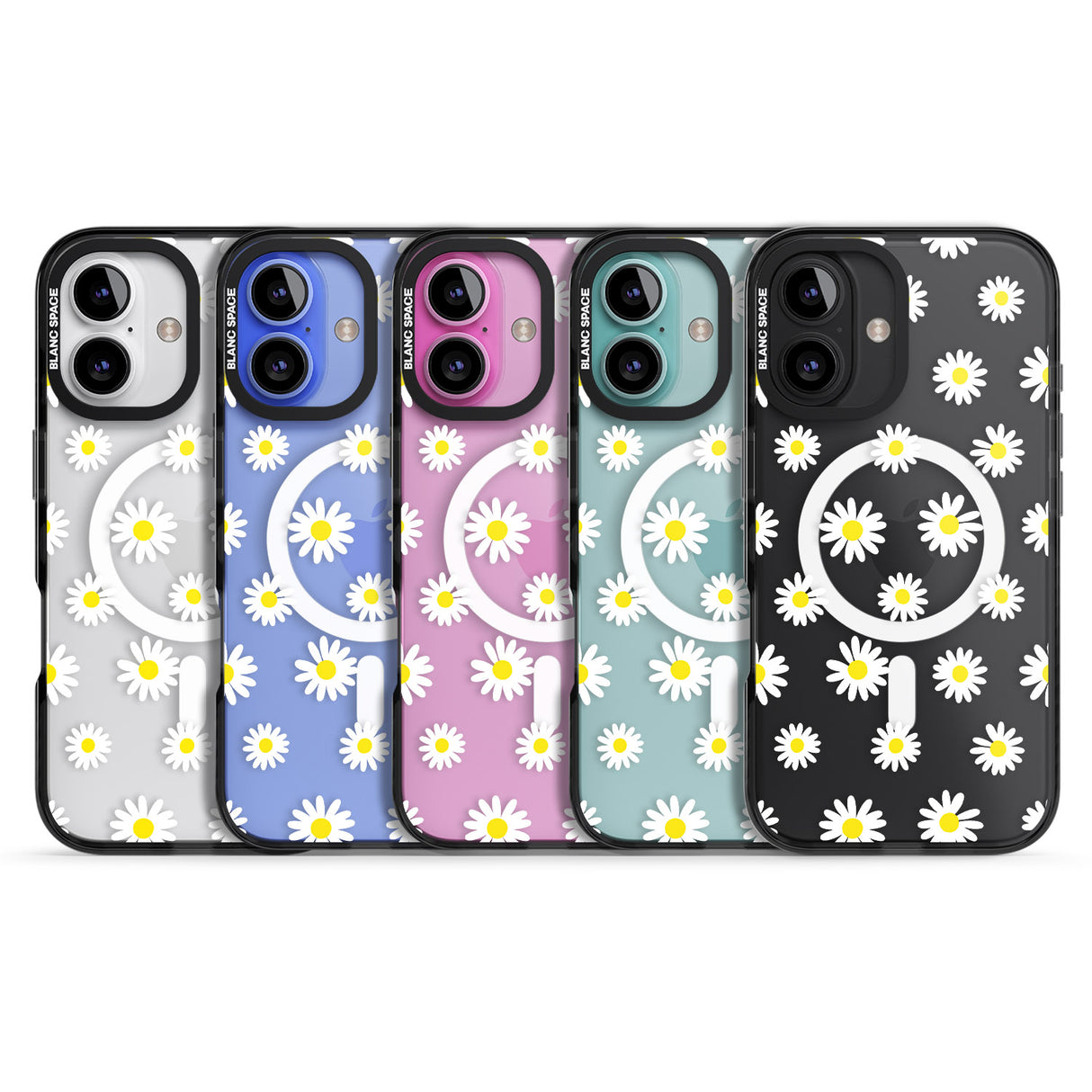 iPhone 16 Pro Max White Daisy Pattern (Clear) Black Impact Phone Case