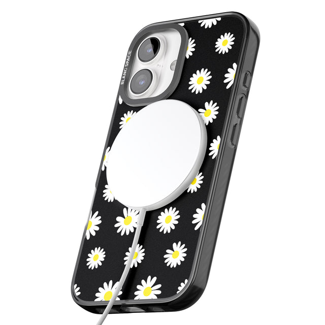 iPhone 16 Pro Max White Daisy Pattern (Black) Black Impact Phone Case