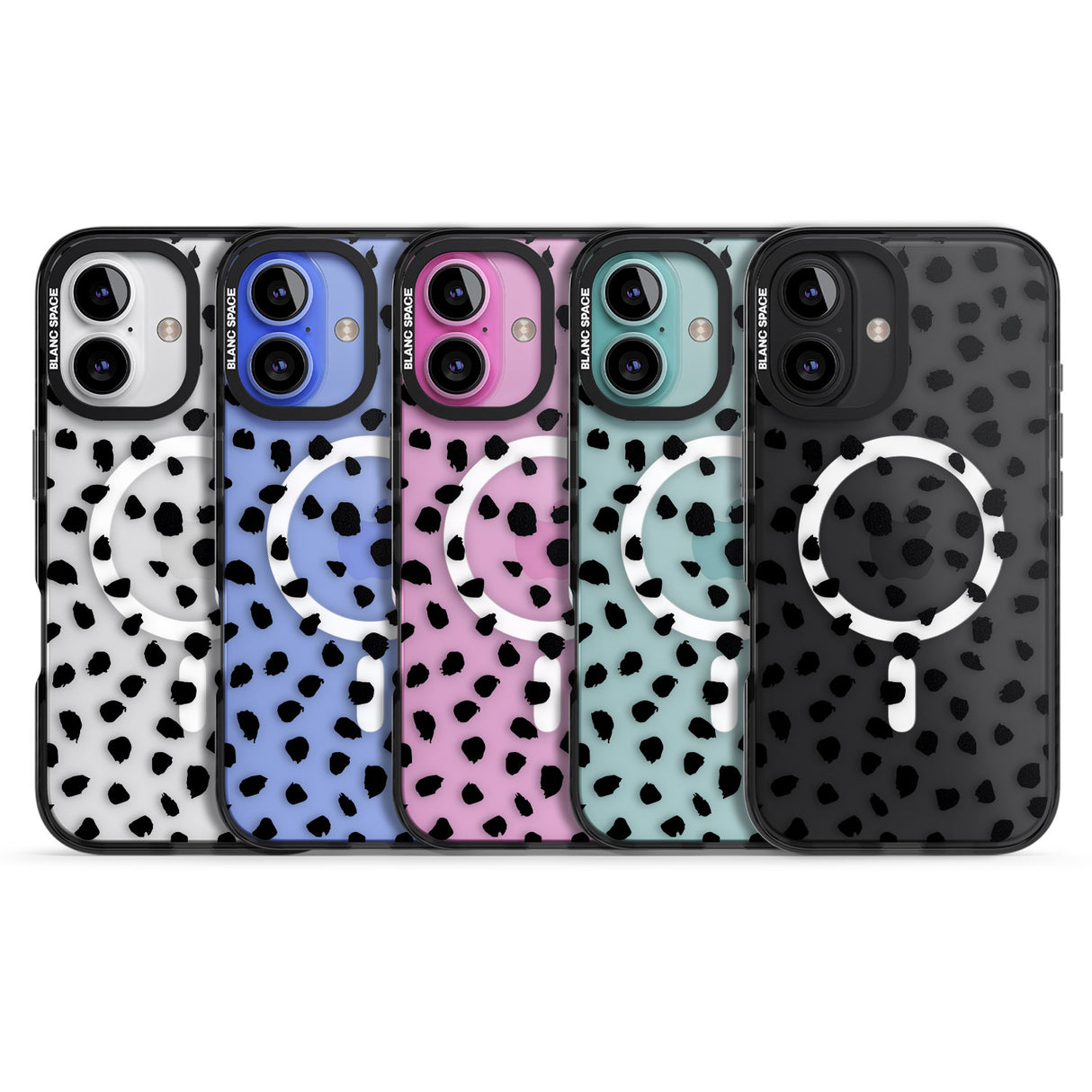 iPhone 16 Pro Max Black on Transparent Dalmatian Polka Dot Spots Black Impact Phone Case