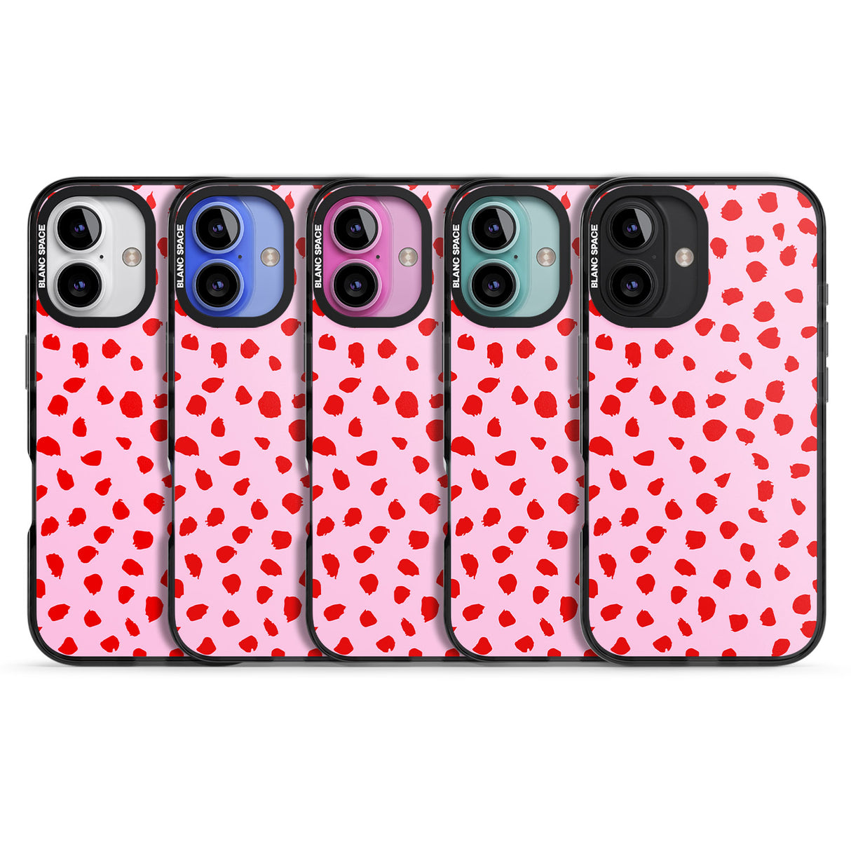 iPhone 16 Pro Max Red on Pink Dalmatian Polka Dot Spots Black Impact Phone Case