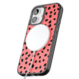 iPhone 16 Pro Max Black on Salmon Pink Dalmatian Polka Dot Spots Black Impact Phone Case