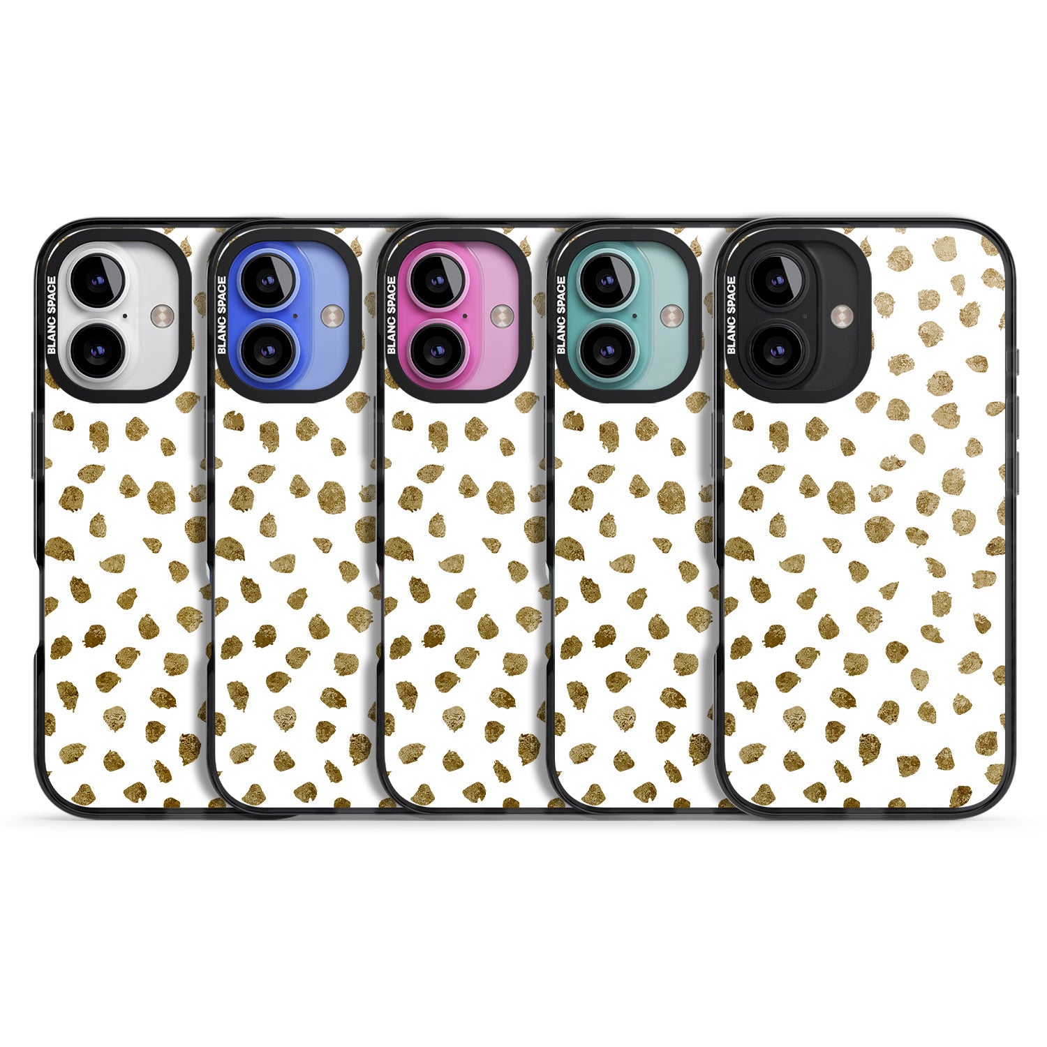 iPhone 16 Pro Max Gold Look on White Dalmatian Polka Dot Spots Black Impact Phone Case