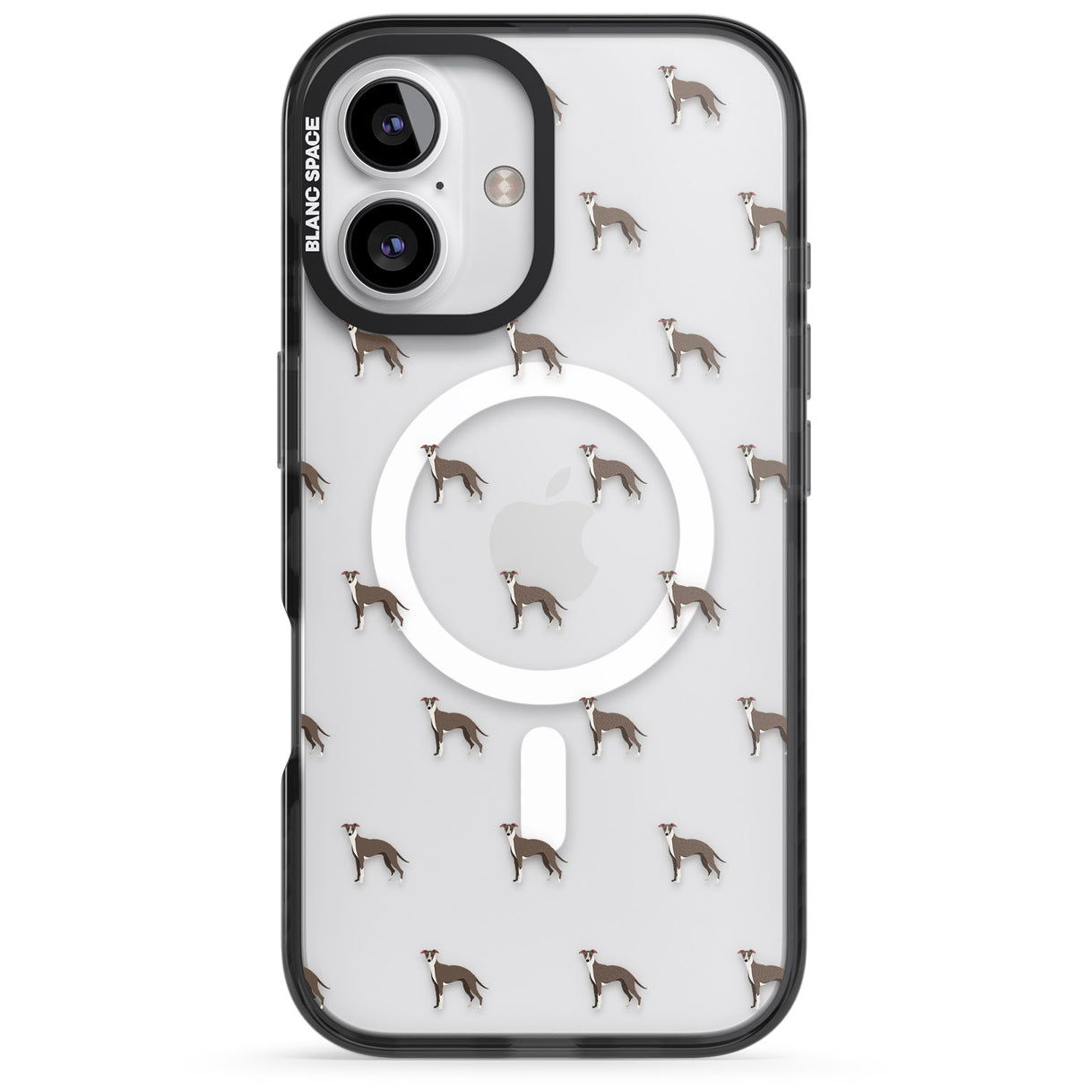 iPhone 16 Pro Max Whippet/Italian Greyhound Dog Pattern Clear Black Impact Phone Case