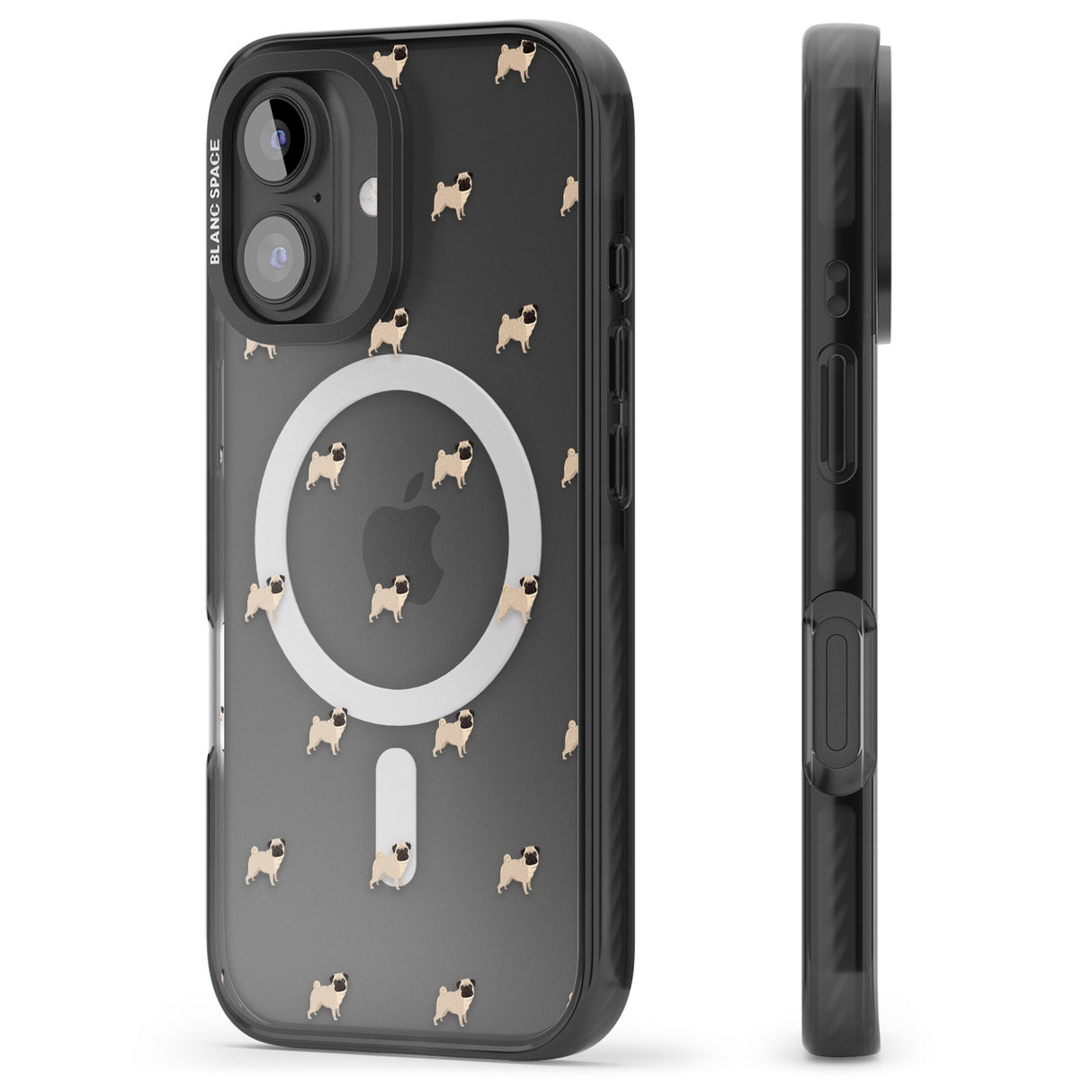 iPhone 16 Pro Max Pug Dog Pattern Clear Black Impact Phone Case