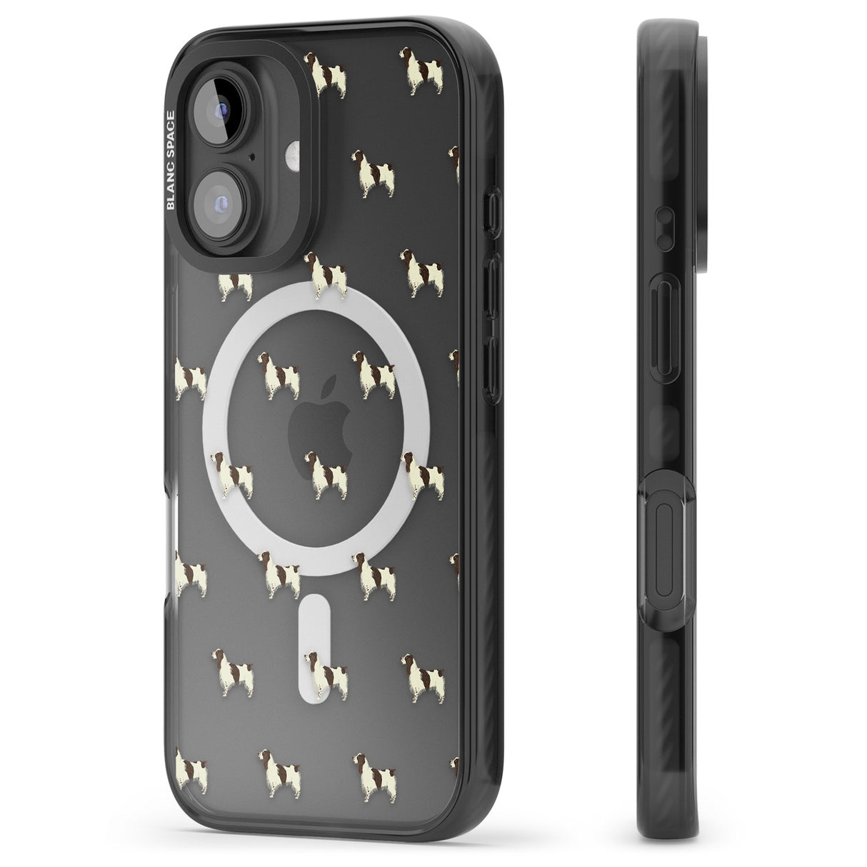 iPhone 16 Pro Max English Springer Spaniel Dog Pattern Clear Black Impact Phone Case