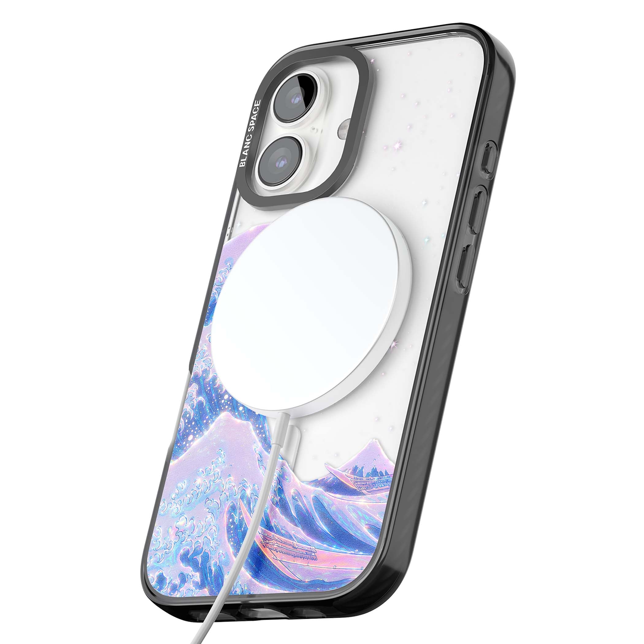 The Great Wave In Opal japanese iPhone case | Black Impact Magsafe case for iPhone 16, iPhone 16 Plus