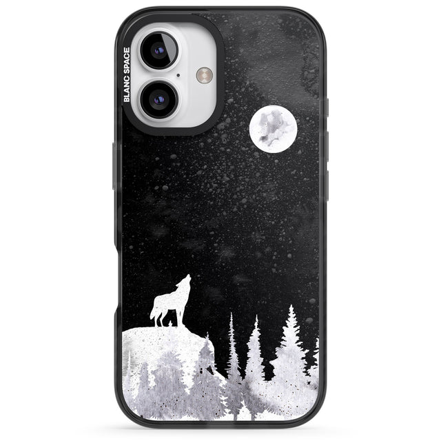 iPhone 16 Pro Max Moon Phases: Wolf & Full Moon Black Impact Phone Case