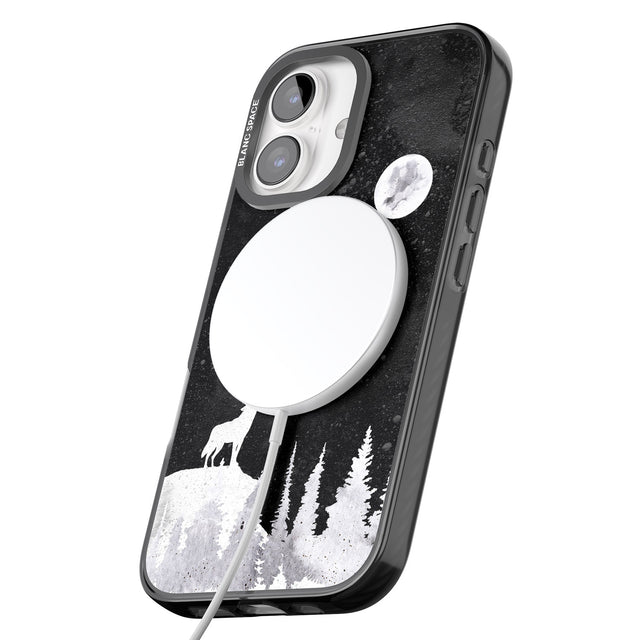 iPhone 16 Pro Max Moon Phases: Wolf & Full Moon Black Impact Phone Case