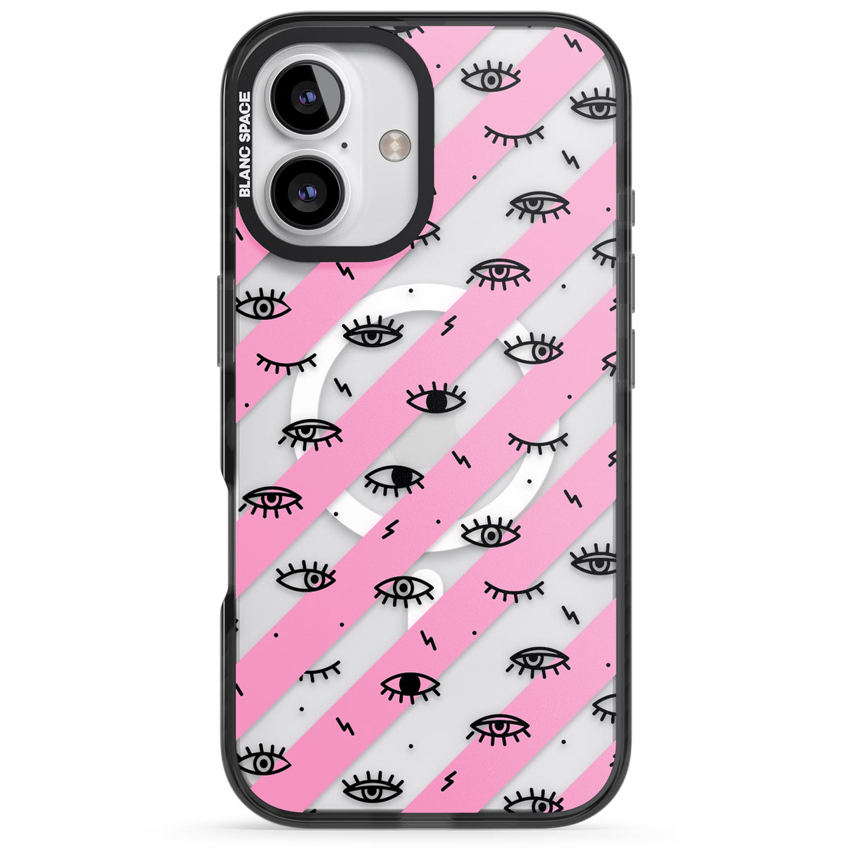 iPhone 16 Pro Max Pink Stripe Eyes Black Impact Phone Case