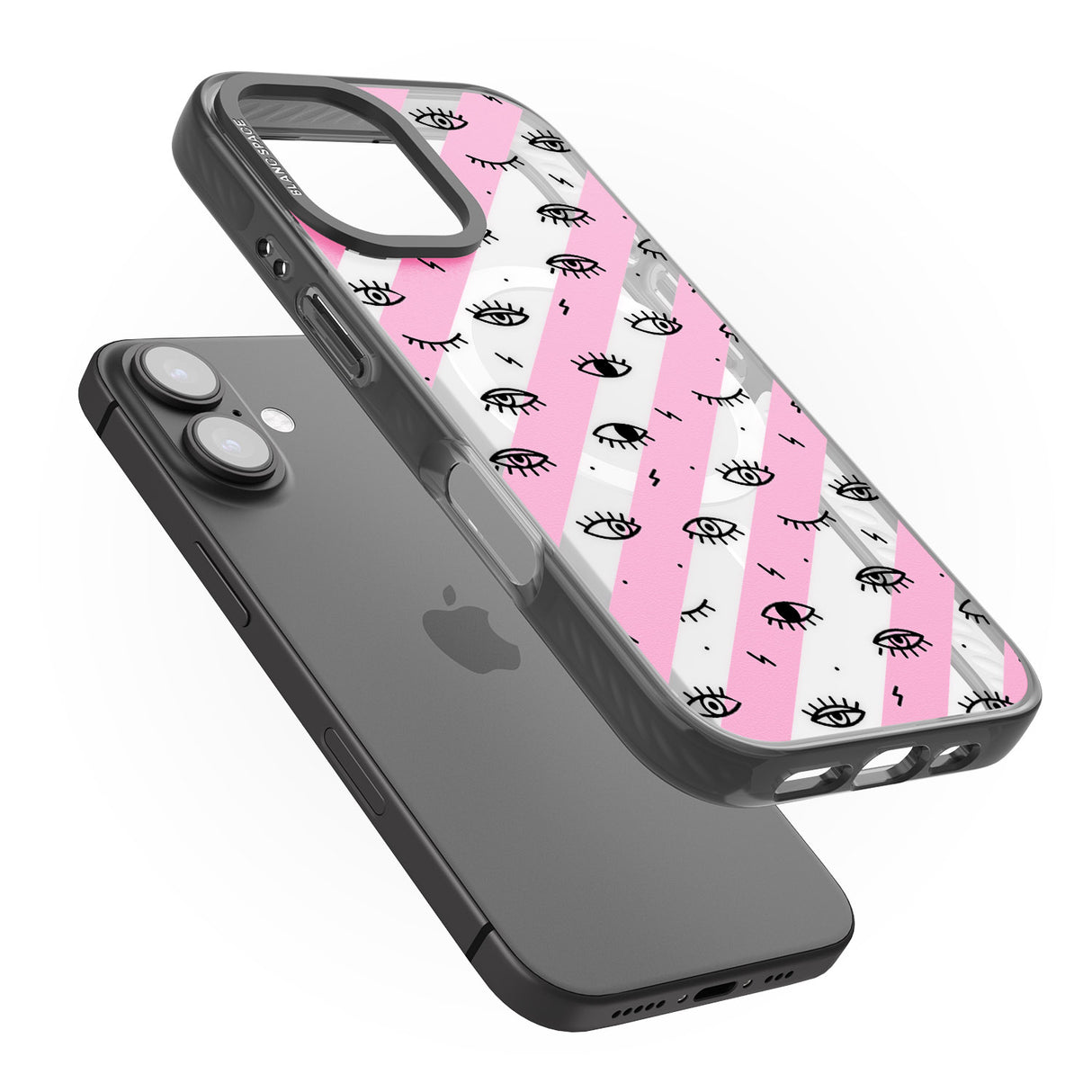 iPhone 16 Pro Max Pink Stripe Eyes Black Impact Phone Case