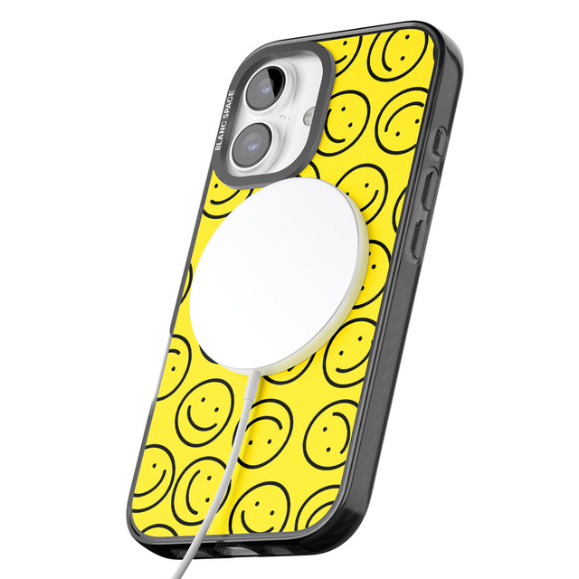 iPhone 16 Pro Max Happy Face Pattern Black Impact Phone Case