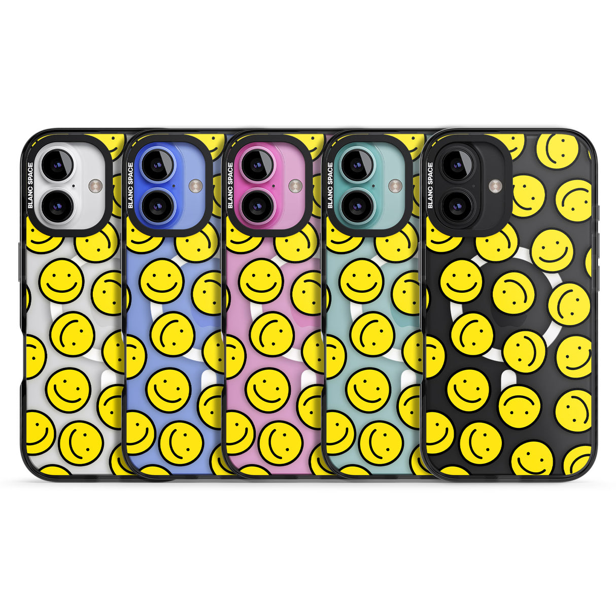 iPhone 16 Pro Max Happy Face Clear Pattern Black Impact Phone Case