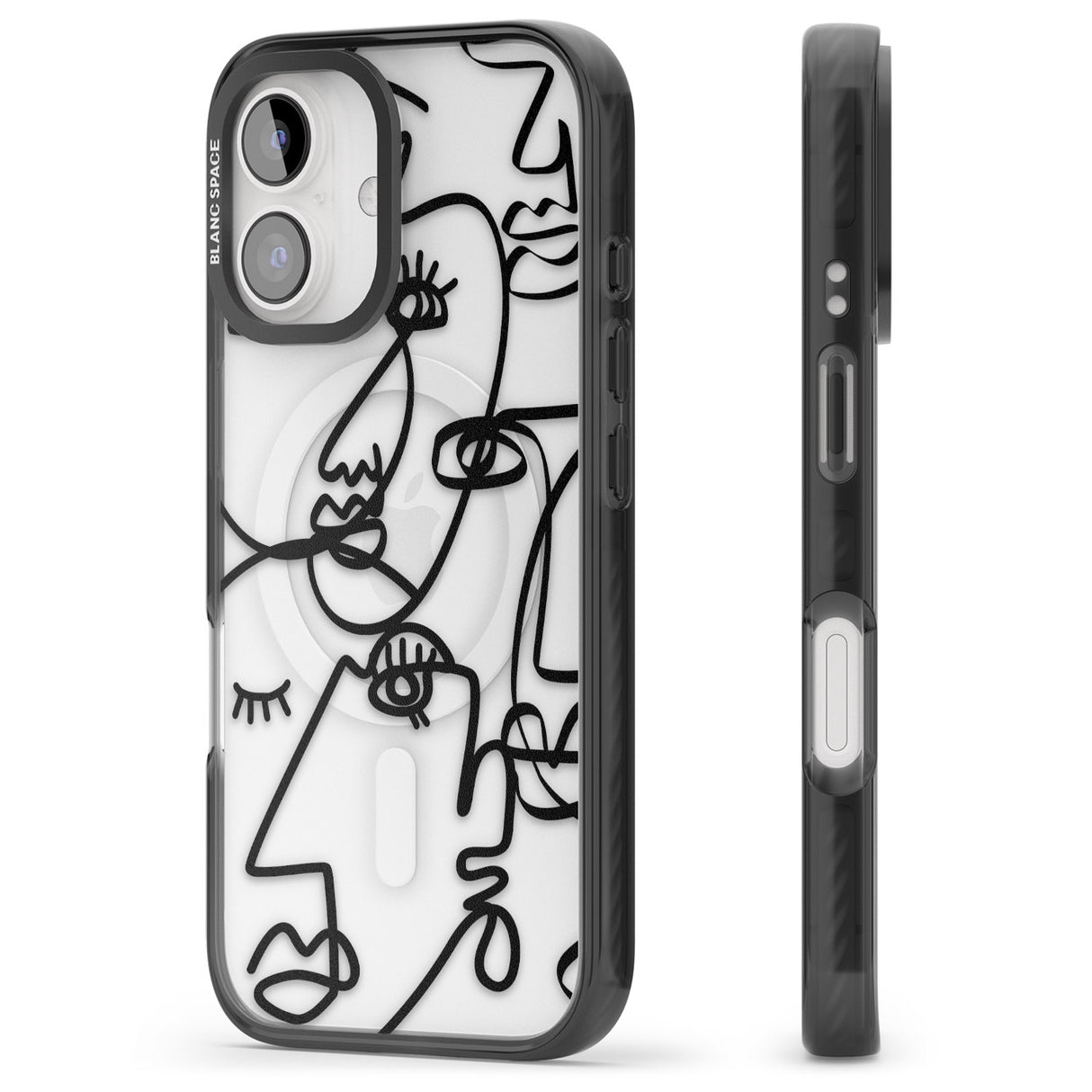 iPhone 16 Pro Max Abstract Continuous Line Faces Black on Clear Black Impact Phone Case