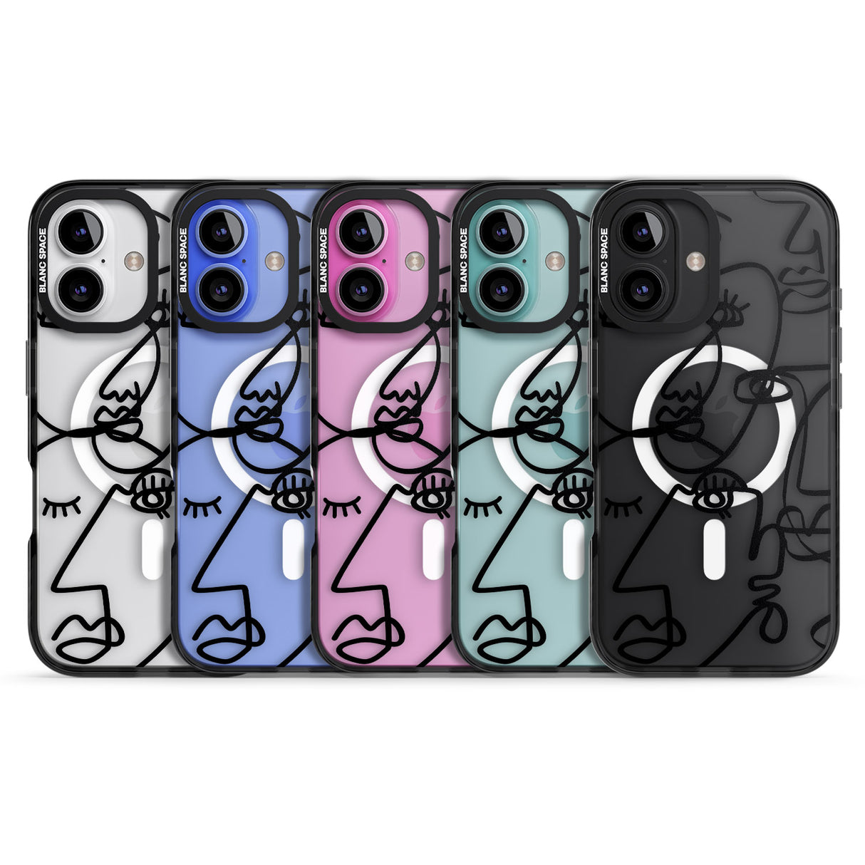 iPhone 16 Pro Max Abstract Continuous Line Faces Black on Clear Black Impact Phone Case