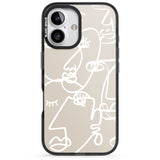 iPhone 16 Pro Max Abstract Continuous Line Faces White on Beige Black Impact Phone Case