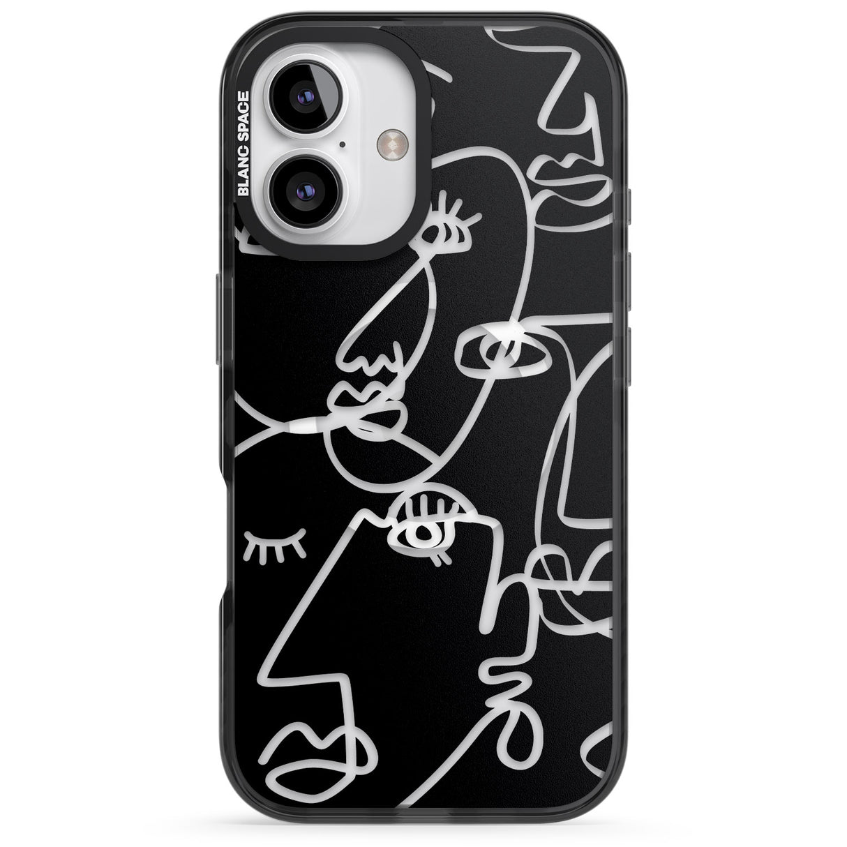 iPhone 16 Pro Max Abstract Continuous Line Faces Clear on Black Black Impact Phone Case