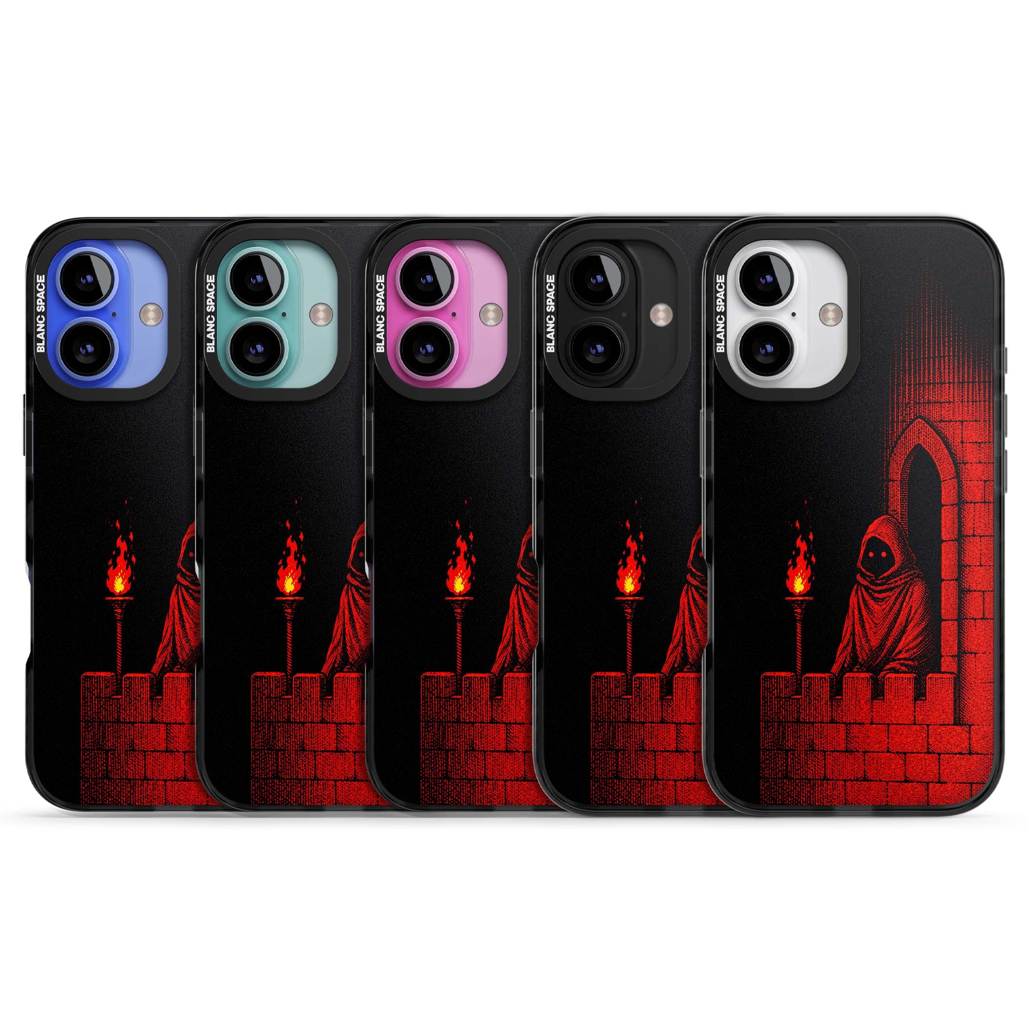Crimson Crypt gothic iPhone case featuring a hooded reaper, torchlit crypt archway and red halftone horror art | Black Impact Magsafe case for iPhone 16, iPhone 16 Plus